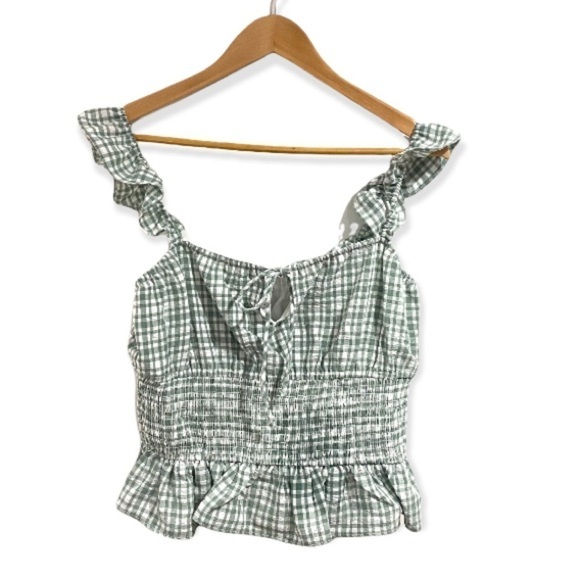 Wayf smocked tank ruffled peplum gingham NWT medium - Picture 1 of 8